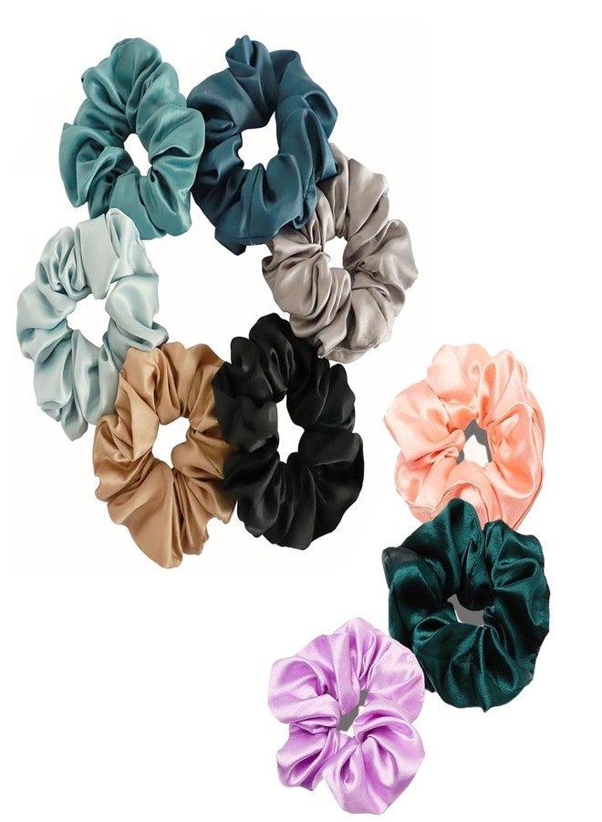 IGNOTO Satin Scrunchies for Hair, Soft Silk Elastic Hair Band Set Hair Ties Ponytail Holders for Women and Girls || Color:- Assorted (Pack of 9) c - Image 1