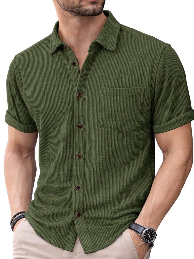 Noble Monk Mens Solid Casual Shirts |Half Sleeve Shirts for Men | Regular Fit Shirt for Man | Stylish Textured Shirt for Men Military Green - Image 1