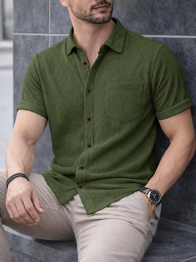 Noble Monk Mens Solid Casual Shirts |Half Sleeve Shirts for Men | Regular Fit Shirt for Man | Stylish Textured Shirt for Men Military Green - Image 3