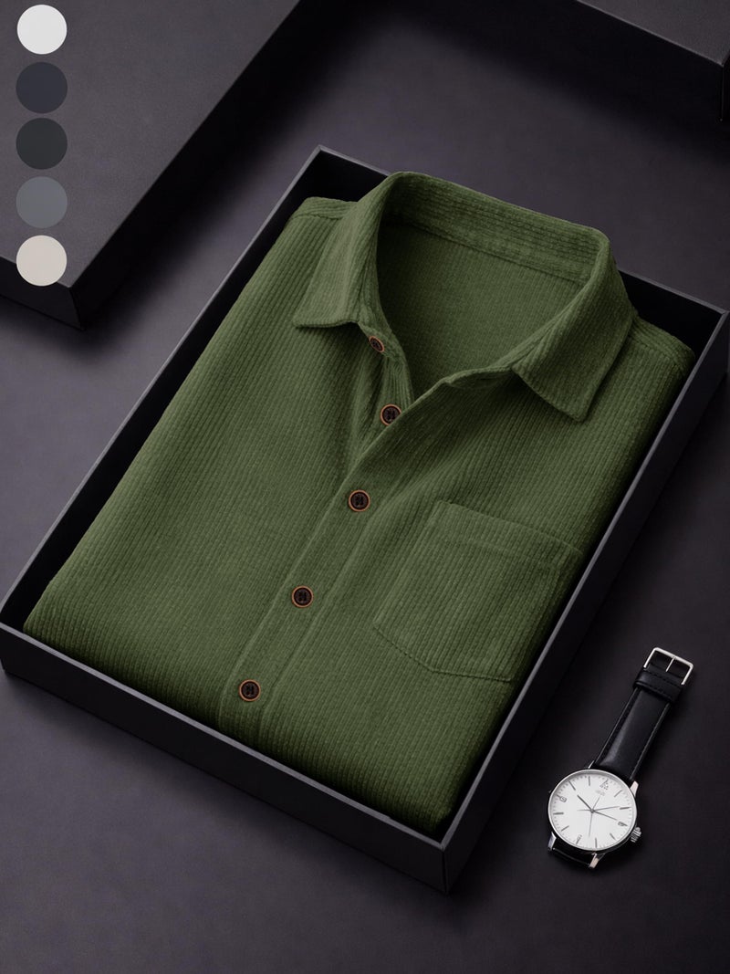Noble Monk Mens Solid Casual Shirts |Half Sleeve Shirts for Men | Regular Fit Shirt for Man | Stylish Textured Shirt for Men Military Green - Image 5