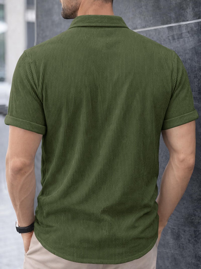 Noble Monk Mens Solid Casual Shirts |Half Sleeve Shirts for Men | Regular Fit Shirt for Man | Stylish Textured Shirt for Men Military Green - Image 2