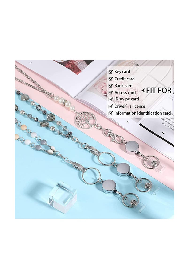 SOLARAE Retractable Badge Reel Jeweled Lanyard with ID Holder Set, Necklace Name Badge Holder Lanyard Beaded Chain with Waterproof Name Badge Holder Clip for Woman Girl Office(3 Pieces) - Image 3