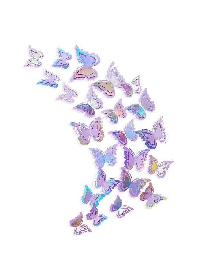 pinkblume Iridescent Purple Butterfly Decorations Stickers Lavender 3D Butterfies Wall Art Removable Wall Decals For Mermaid Unicorn Pastel Home Living Room Baby Bedroom Showcase Nursery Decor (27Pcs) - Image 1