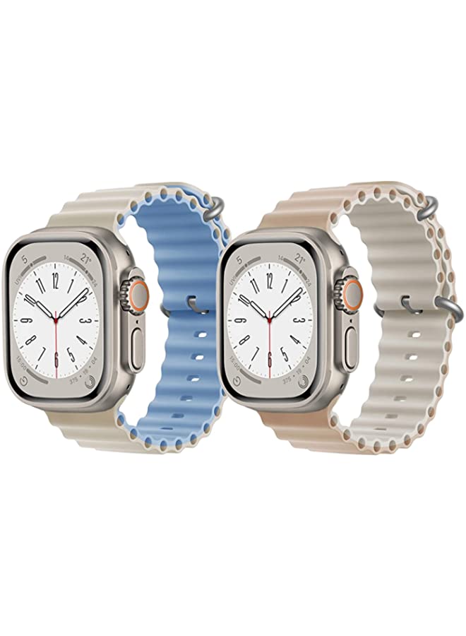 IAF Silicone Ocean Band Strap for Apple Watch Ultra 8 49mm Beige/Sky Blue Double Side Strap with Beige/White Double Side Strap Set of 2