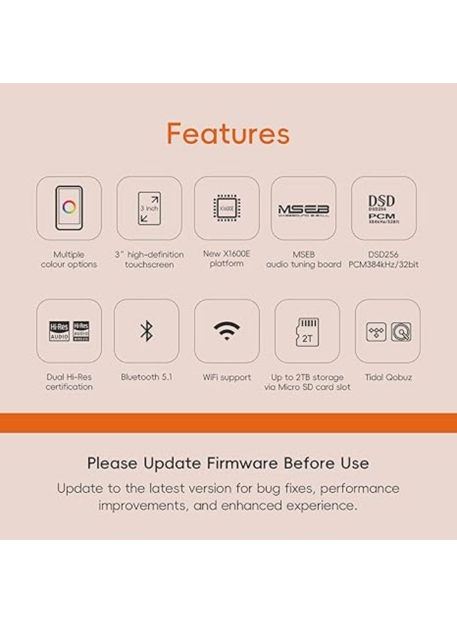 هيبي مشغل MP3 هاي فاي R1 مع بلوتوث 5.1 صوت عالي الجودة معتمد من دي اس دي 256 نيتيف تيدال كوبوز، ضبط ام اس اي بي، شاشة لمس 3 بوصة، ذاكرة موسعة 2 تيرابايت من هيبي - Image 2