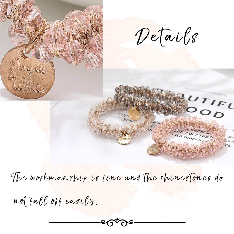 Brinie Hair Ties White Elastic Hair Scrunchies Crystal Hair Bands Bead Ponytail Holders Hair Accessories for Women and Girls (Pack of 3) - Image 5