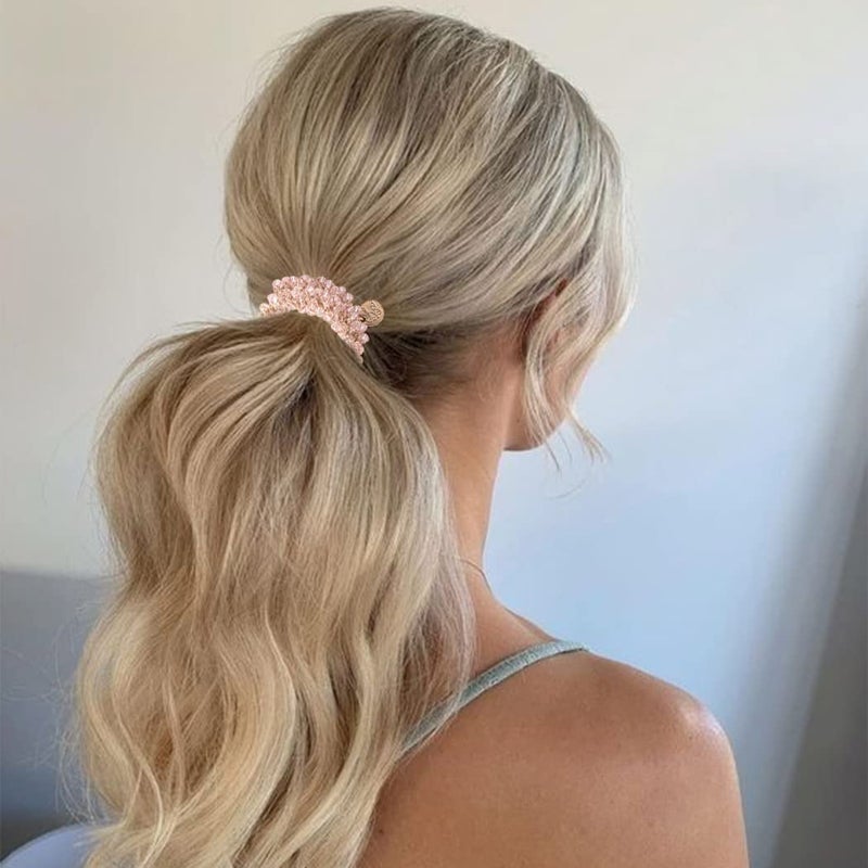 Brinie Hair Ties White Elastic Hair Scrunchies Crystal Hair Bands Bead Ponytail Holders Hair Accessories for Women and Girls (Pack of 3) - Image 4