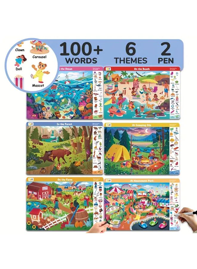 Farm Forest Ocean Find Hidden Objects Cards Kids Educational Activity Erasable Markers 50 Themes - Image 1