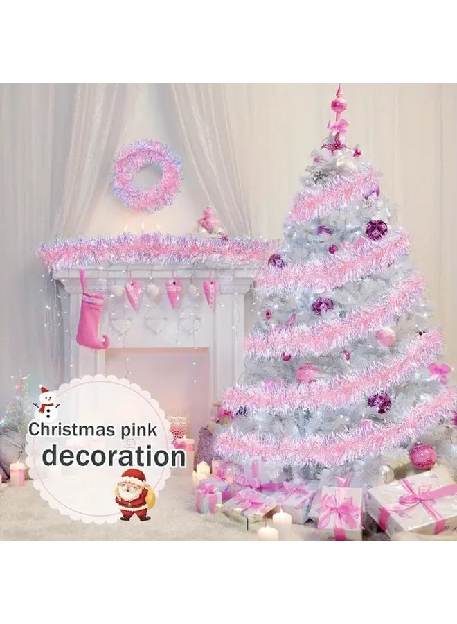 78 74 Inch Pink Christmas Decoration Strips with Colorful Flowers and Golden Lights - Image 3