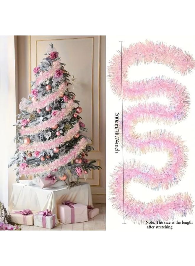 78 74 Inch Pink Christmas Decoration Strips with Colorful Flowers and Golden Lights - Image 4