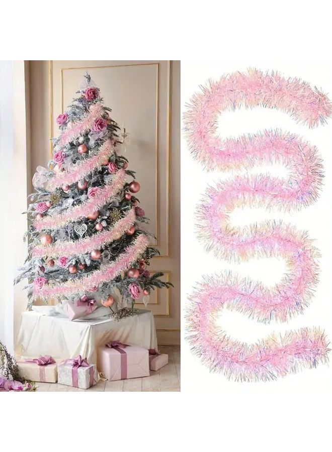 78 74 Inch Pink Christmas Decoration Strips with Colorful Flowers and Golden Lights - Image 1