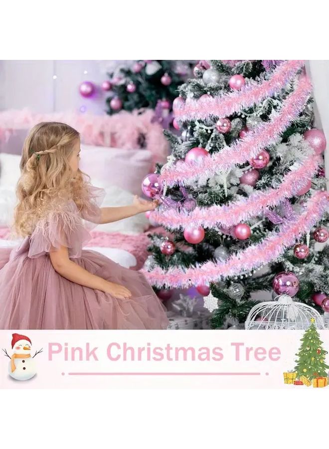 78 74 Inch Pink Christmas Decoration Strips with Colorful Flowers and Golden Lights - Image 2