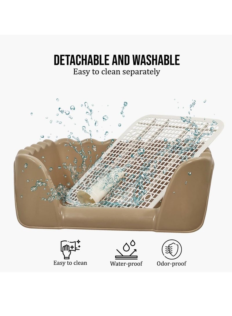 أن ان سي بيتس صينية قعادة الكلاب بتصميم عمودي، مصنوعة من البلاستيك المتين، شبكة قابلة للفصل، سهلة التنظيف، ومرحاض تدريب الكلاب ذو الجوانب العالية، صينية وسادة تبول للكلاب بطول 43 سم للكلاب الصغيرة والمتوسطة، للاستخدام الداخلي/الخارجي، (كاكي) - Image 3