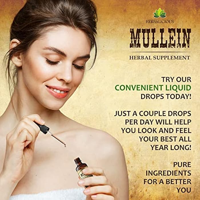 HERBALICIOUS قطرات المولين العشبية لتنظيف الرئتين - مكمل عضوي لتنظيف الرئتين مع مستخلص ورق المولين (Verbascum Thapsus) - صيغة سائلة نباتية، خالية من الكائنات المعدلة وراثيًا - 4 أونصات سائلة - Image 2