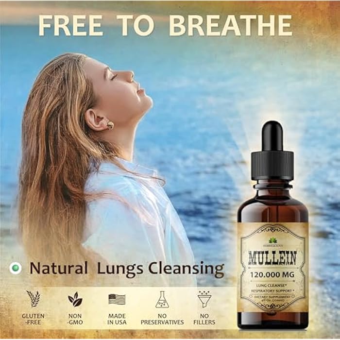 HERBALICIOUS قطرات المولين العشبية لتنظيف الرئتين - مكمل عضوي لتنظيف الرئتين مع مستخلص ورق المولين (Verbascum Thapsus) - صيغة سائلة نباتية، خالية من الكائنات المعدلة وراثيًا - 4 أونصات سائلة - Image 3
