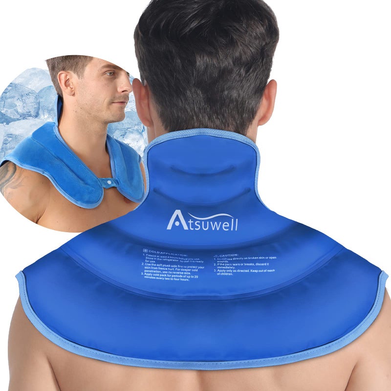 Atsuwell Ice Pack for Neck and Shoulders Cold Compression Shoulder Ice Packs Reusable Gel Pack Large Upper Back Cold Pack Wrap for Neck Shoulder Hip Blue