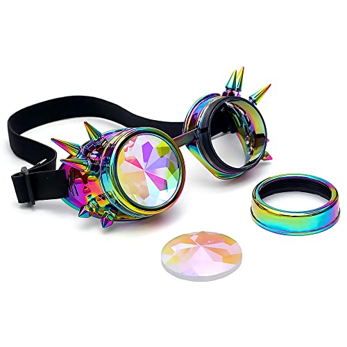 Lelinta Kaleidoscope Rave Goggles Steampunk Goggles Glasses Halloween Costume Accessories for Men Women Cosplay Party - Image 2