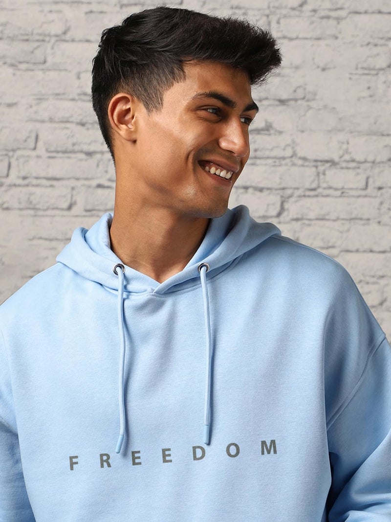 NOBERO Men's Oversized Fit Cotton Blend Neck Hooded Sweatshirt (1M-TWRH-C0641_Powder Blue-Freedom_2XL) - Image 5