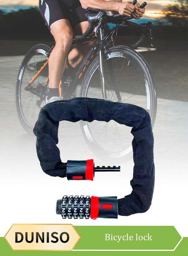 DUNISO Bike Chain Lock, 5 position combination heavy duty anti theft password lock, pressure and shear resistant, waterproof and rust proof, 6mm thick, suitable for motorcycles, bicycles  and electric scooters, 60cm - Image 1