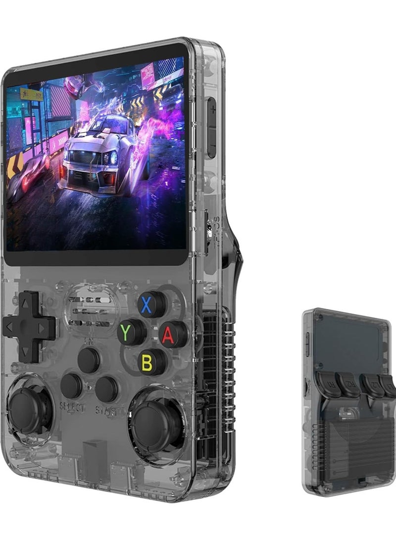R36S RetroGamer Pro, Retro Game Console, 30000 in 1 Handheld Game Console, 8.89 cm IPS Screen, Linux System, Mini Portable Pocket Arcade 3800mAh 45 Simulators 64G Card (Transparent Black)  - Image 1