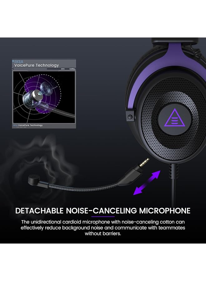 EKSA E900 Pc Gaming Headset Ps4 Headset Wired Gaming Headphones With Noise Cancelling Microphone Over Ear Headphones Compatible With Ps5/Ps4 Xbox One Pc Mac Computer Laptop (Purple) - Image 4