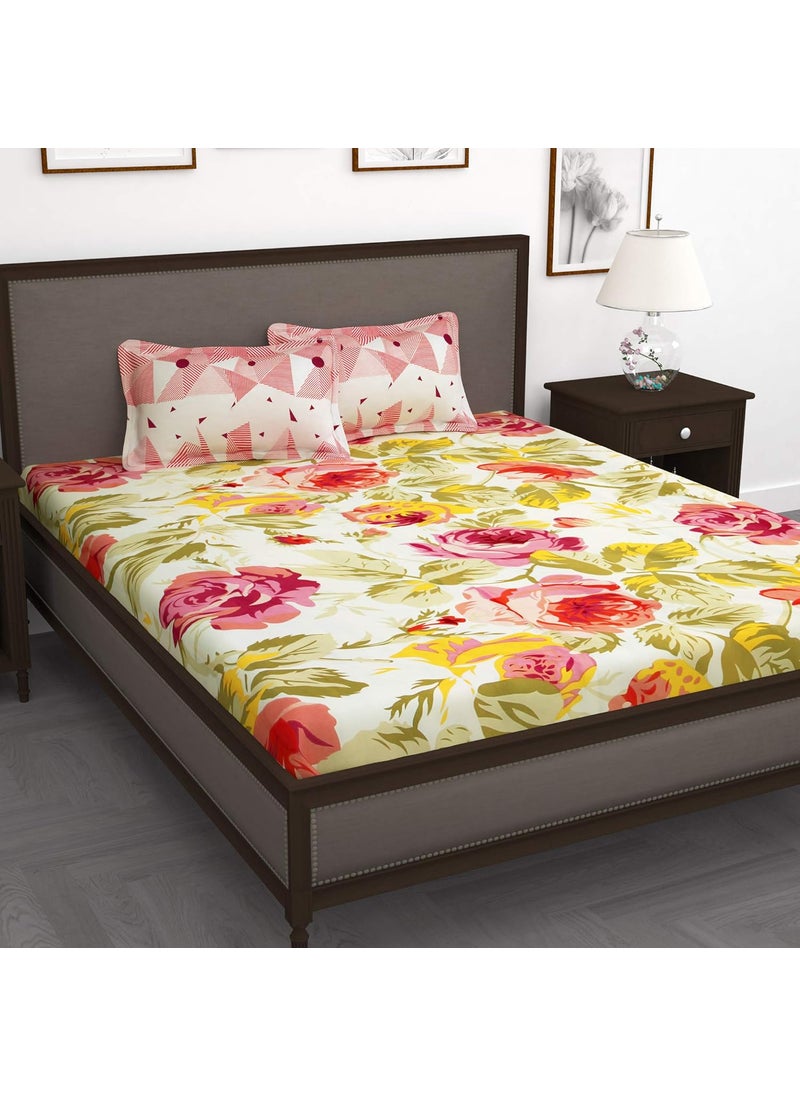 Story@Home Story@Home 210 TC 100% Cotton Double King Size Bedsheet with 2 Pillow Covers (Pink & White)  - Image 1