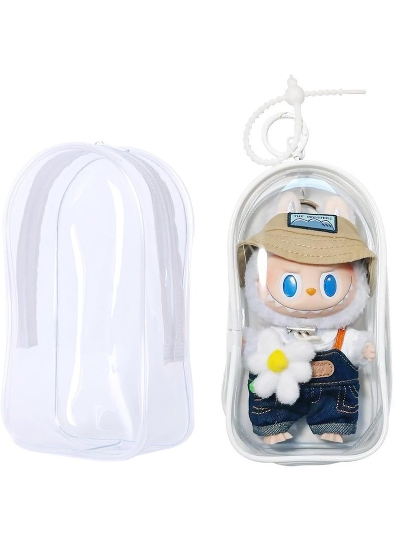 BRIXSPARK Clear Bag Keychain For Labubu Plush Doll,Hanging Display Case,Protective Case,Plastic PVC Storage Box (Clear Bag)  - Image 1