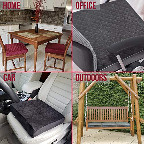 COMFORTANZA Medium-Firm 16x16x1.6 Memory Foam Seat Cushion for Kitchen, Dining, Office Chairs, Car Seats - Washable Velvety Cover w/Waterproof Layer, Non-Slip Base - Comfort, Back Pain Relief - Black - Image 5
