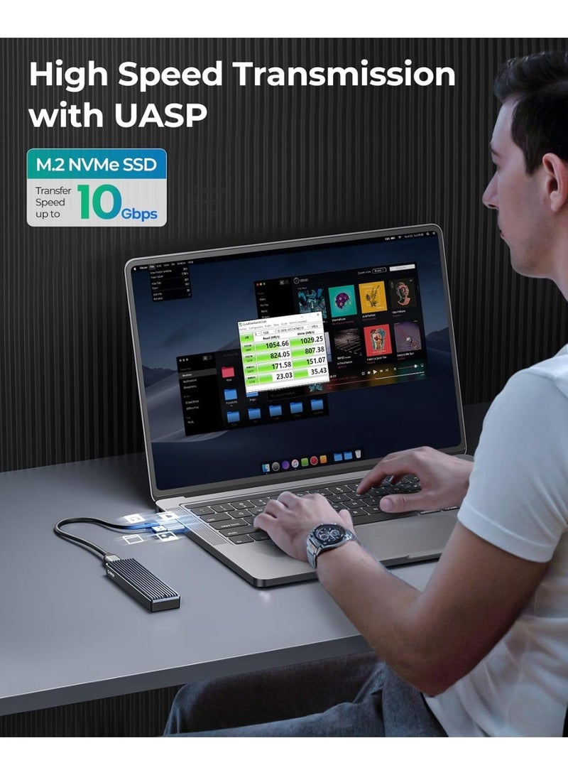 ORICO M.2 NVMe SSD Enclosure, USB 3.1 Gen 2 (10 Gbps) to NVMe PCI-E M.2 SSD Case Support UASP for NVMe SSD Size 2230/2242/2260/2280(up to 4TB) (M.2 NVMe) - Image 4