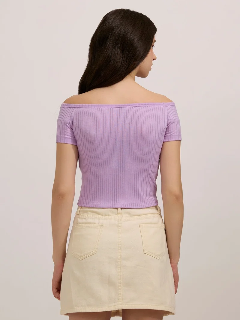Outzidr  Purple Off-Shoulder Ribbed Top for Women | Best Price UAE