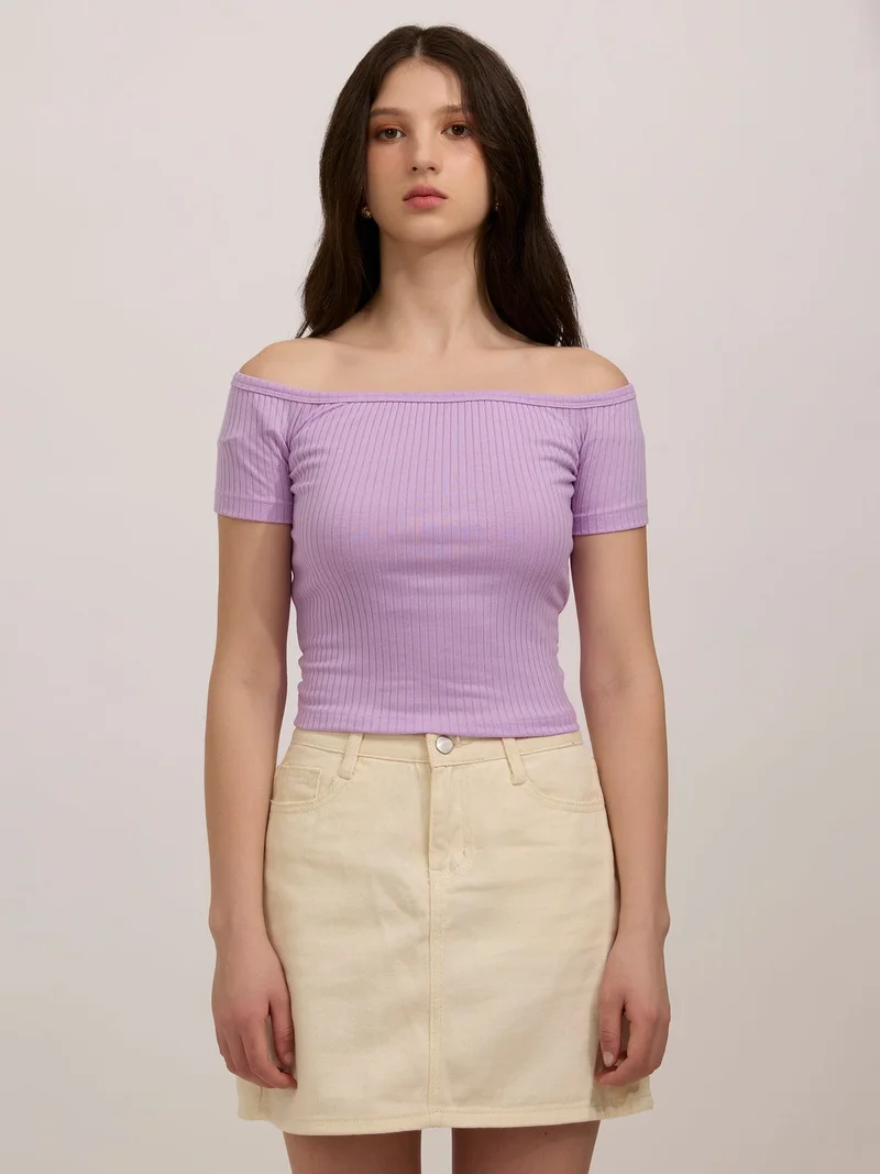 Outzidr  Purple Off-Shoulder Ribbed Top for Women | Best Price UAE