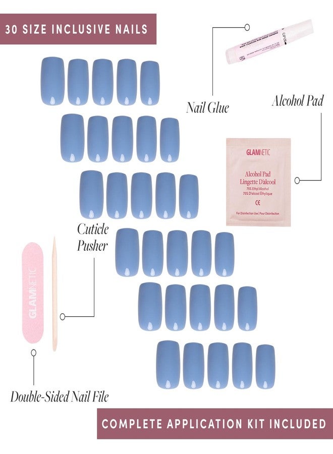 Glamnetic أظافر غلمنتيك المضغوطة - كشمير أزرق | أزرق سماوي باهت غير شفاف قصير مربع دائري، أظافر مزيفة بجودة صالون | 15 حجم - مجموعة 30 ظفر - Image 4