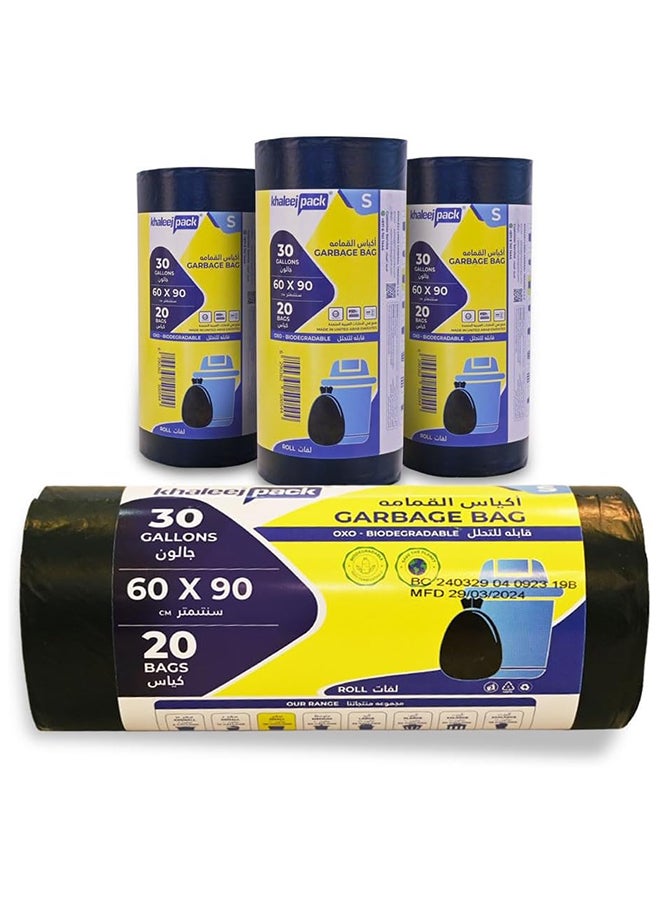 Khaleej Pack 30 Gallon Black 2 +1 free, Special Offer , 20 Garbage Bags per roll, Size 60x90 cm