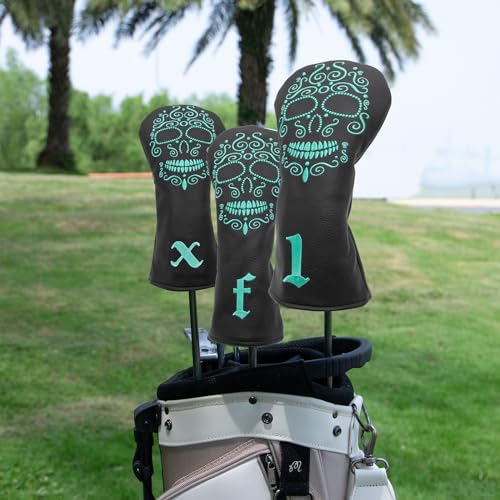 barudan golf أغطية مضارب جولف سوداء بتطريز جمجمة غطاء رأس السائق غطاء رأس الخشب 3 غطاء رأس هجين للاختيار يناسب جميع العلامات التجارية (لخشب الفيرواي (1 قطعة)) - Image 2
