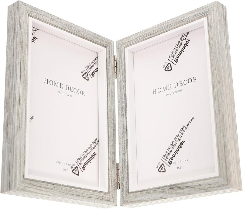 Wooden Folding Two-panel Picture Frame 6-inch Gray Blue Decorative Photo Frame for Tabletop Home and Party Décor - Image 1