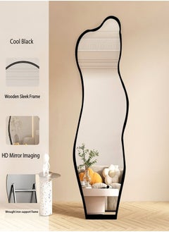 fashionhome Modern Scandinavian Design Full Length Mirror Standing Hanging or Leaning Against Wall Large Bedroom Floor Mirror Dressing Mirror Wall-Mounted Mirror Wood Frame Wavy Mirror Round Corner 40 x 150cm  - Image 2