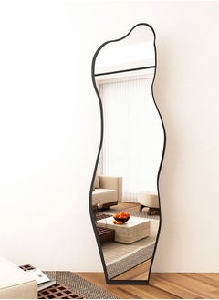 fashionhome Modern Scandinavian Design Full Length Mirror Standing Hanging or Leaning Against Wall Large Bedroom Floor Mirror Dressing Mirror Wall-Mounted Mirror Wood Frame Wavy Mirror Round Corner 40 x 150cm  - Image 5
