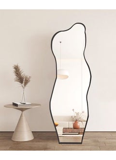fashionhome Modern Scandinavian Design Full Length Mirror Standing Hanging or Leaning Against Wall Large Bedroom Floor Mirror Dressing Mirror Wall-Mounted Mirror Wood Frame Wavy Mirror Round Corner 40 x 150cm  - Image 3