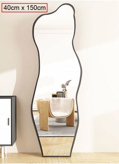 fashionhome Modern Scandinavian Design Full Length Mirror Standing Hanging or Leaning Against Wall Large Bedroom Floor Mirror Dressing Mirror Wall-Mounted Mirror Wood Frame Wavy Mirror Round Corner 40 x 150cm  - Image 4