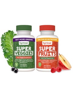 Feel Great 365 Feel Great Fruit and Vegetable Supplements | 20+ Super Reds & Greens for Natural Energy Support | Vegan Fruit and Veggie Vitamins | 2 Pack of 90 Count Each  - Image 1
