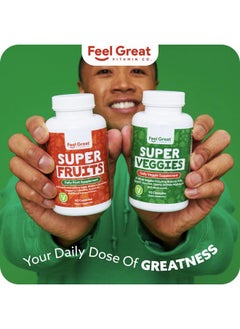 Feel Great 365 Feel Great Fruit and Vegetable Supplements | 20+ Super Reds & Greens for Natural Energy Support | Vegan Fruit and Veggie Vitamins | 2 Pack of 90 Count Each  - Image 2