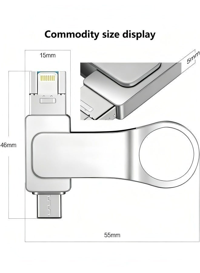 أبلينم محرك أقراص فلاش USB سعة 2 تيرابايت، ذاكرة USB 3.0 عالية السرعة متعددة المنافذ 4 في 1، ذاكرة تخزين الصور متوافقة مع وحدة تخزين خارجية، للهواتف الذكية/الكمبيوتر المحمول/أندرويد/الكمبيوتر الشخصي/ماك - Image 2