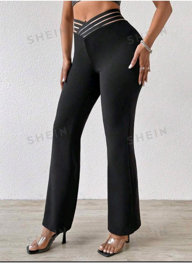 Shein - SHEIN SXY V-Waist Casual Flared Pants BLACK - Image 1