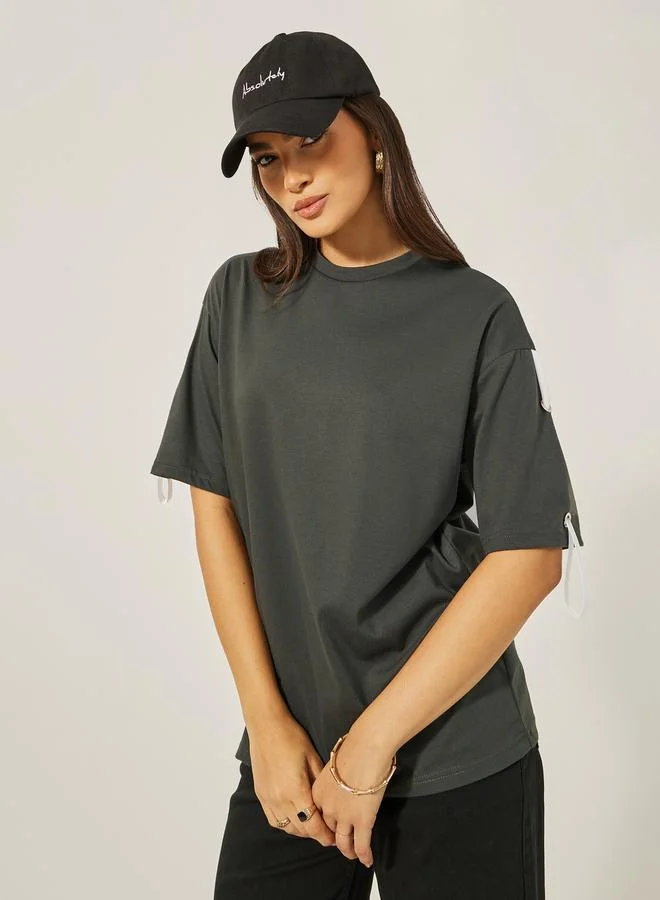 Styli Oversized Round Neck T-Shirt with Tape Detail