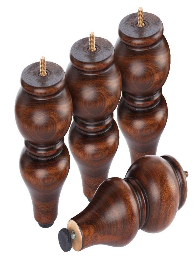 ALAMHI - Wood Furniture Legs 8 inch - Sofa Legs Set of 4 Replacement Couch Legs - Round Furniture Feet Replacement for Legs for Furniture - Sofa Legs, Chair, Dresser, Ottoman, Coffee Table, Cabinet, Etc. Brown - Image 1