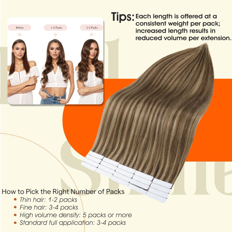 Full Shine Tape in Extensions Human Hair Medium Brown Highlighted Honey Blonde Tape ins Human Hair 14 Inch Real Human Hair Extensions Tape ins 50 Gram 20 Pcs Seamless Skin Weft Hair Extensions 4P27 - Image 4
