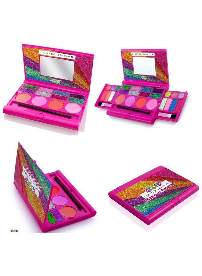 Play22 Real Washable Kids Makeup Palette For Girl - My First Princess Make Up Set Include 4 Blushes, 8 Eyeshadows, 6 Lip Glosses, 8 Glitter Glaze, Mirror, Brushes, Eyeshadow Wand - Best Gift - Image 4