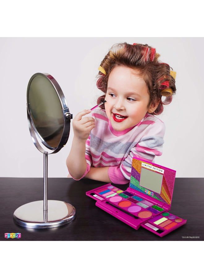 Play22 Real Washable Kids Makeup Palette For Girl - My First Princess Make Up Set Include 4 Blushes, 8 Eyeshadows, 6 Lip Glosses, 8 Glitter Glaze, Mirror, Brushes, Eyeshadow Wand - Best Gift - Image 2