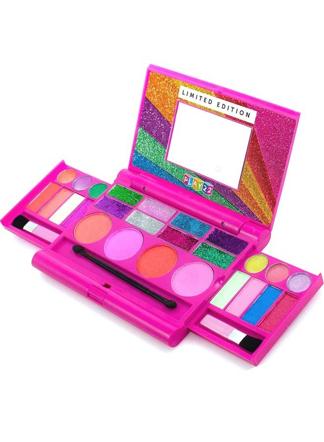 Play22 Real Washable Kids Makeup Palette For Girl - My First Princess Make Up Set Include 4 Blushes, 8 Eyeshadows, 6 Lip Glosses, 8 Glitter Glaze, Mirror, Brushes, Eyeshadow Wand - Best Gift - Image 1