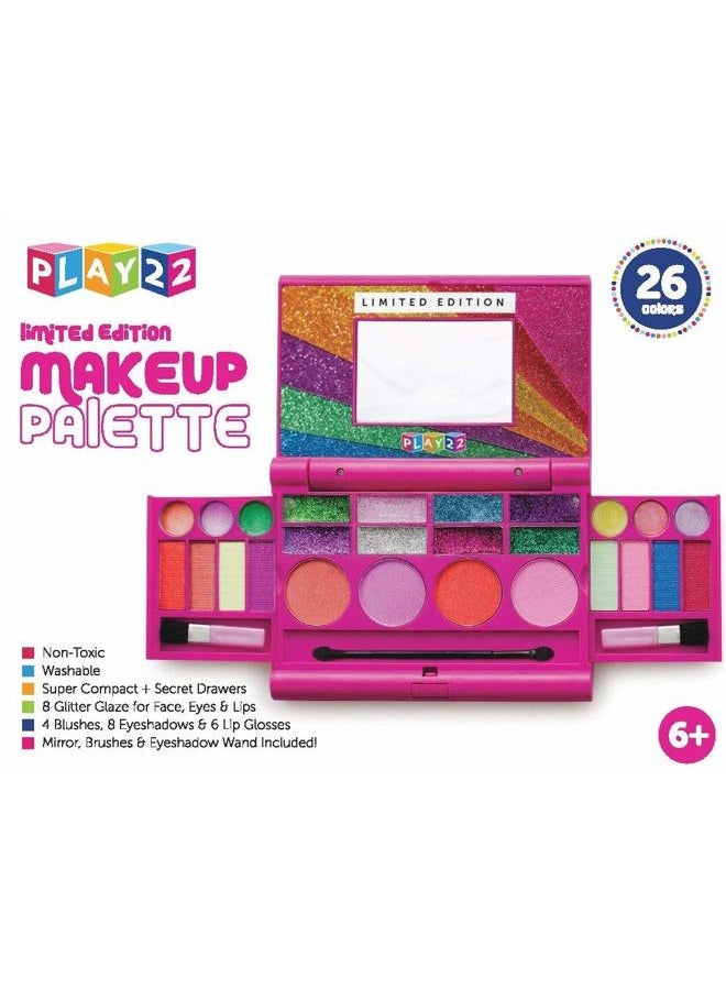 Play22 Real Washable Kids Makeup Palette For Girl - My First Princess Make Up Set Include 4 Blushes, 8 Eyeshadows, 6 Lip Glosses, 8 Glitter Glaze, Mirror, Brushes, Eyeshadow Wand - Best Gift - Image 5